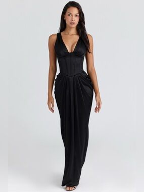House of CB ‘ANGELINE’
Black Satin Hourglass Maxi Dress - Limited Edition NWOT
